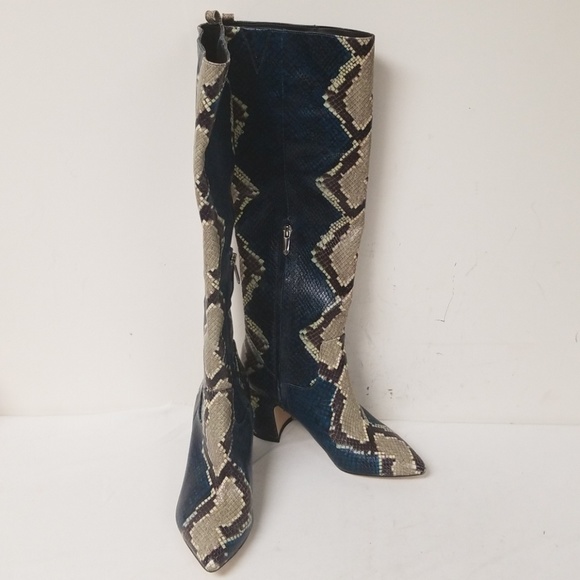 hai serpent snake print leather tall block heel boots